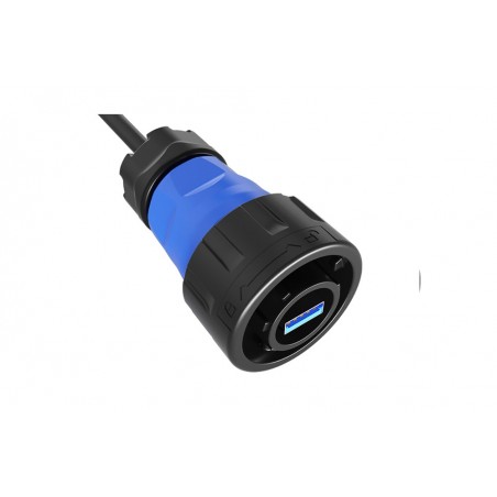 Vanntett USB3.0-kontakt med 0,5m kabel med USB A-hann, bajonettkontakt.