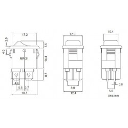 4-polet vippebryteren 13 x 19 mm PÅ / AV-250VAC 6A PÅ-bryteren